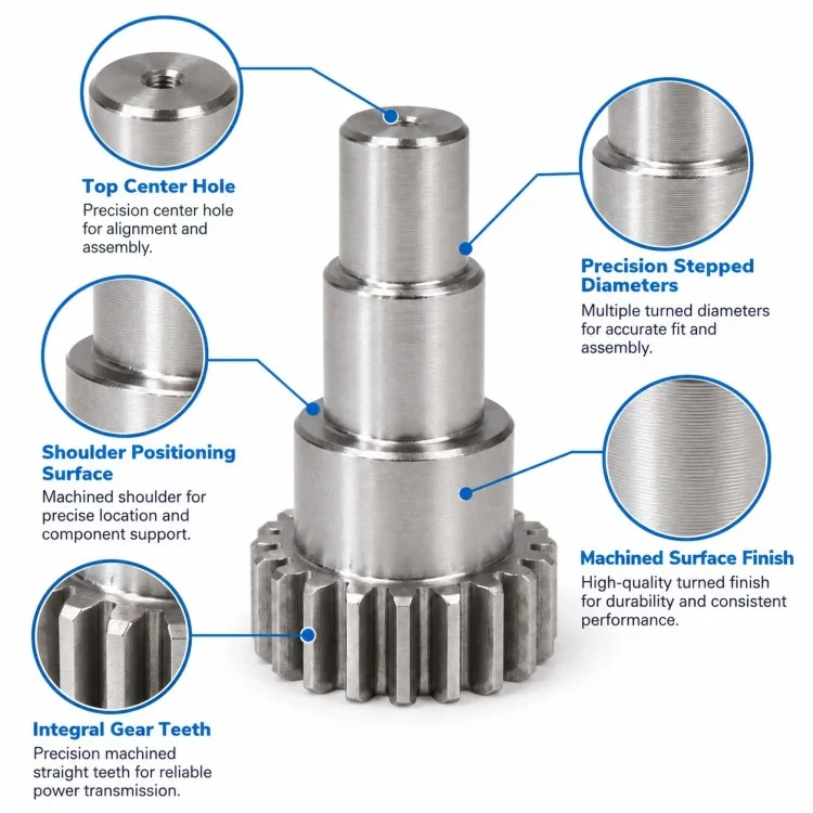 Precision CNC Machined Stepped Spur Gear Shaft